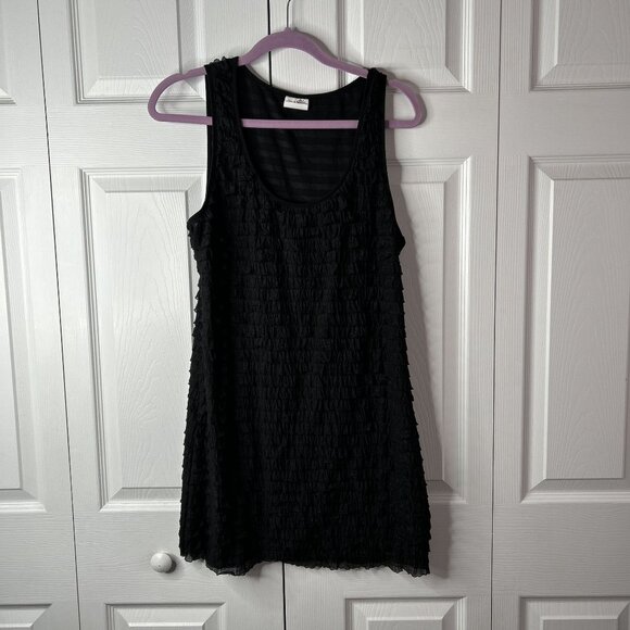 Free People Black Ruffle Scoop Neck Sleeveless Mini Dress Women's Size Large L - Picture 7 of 7